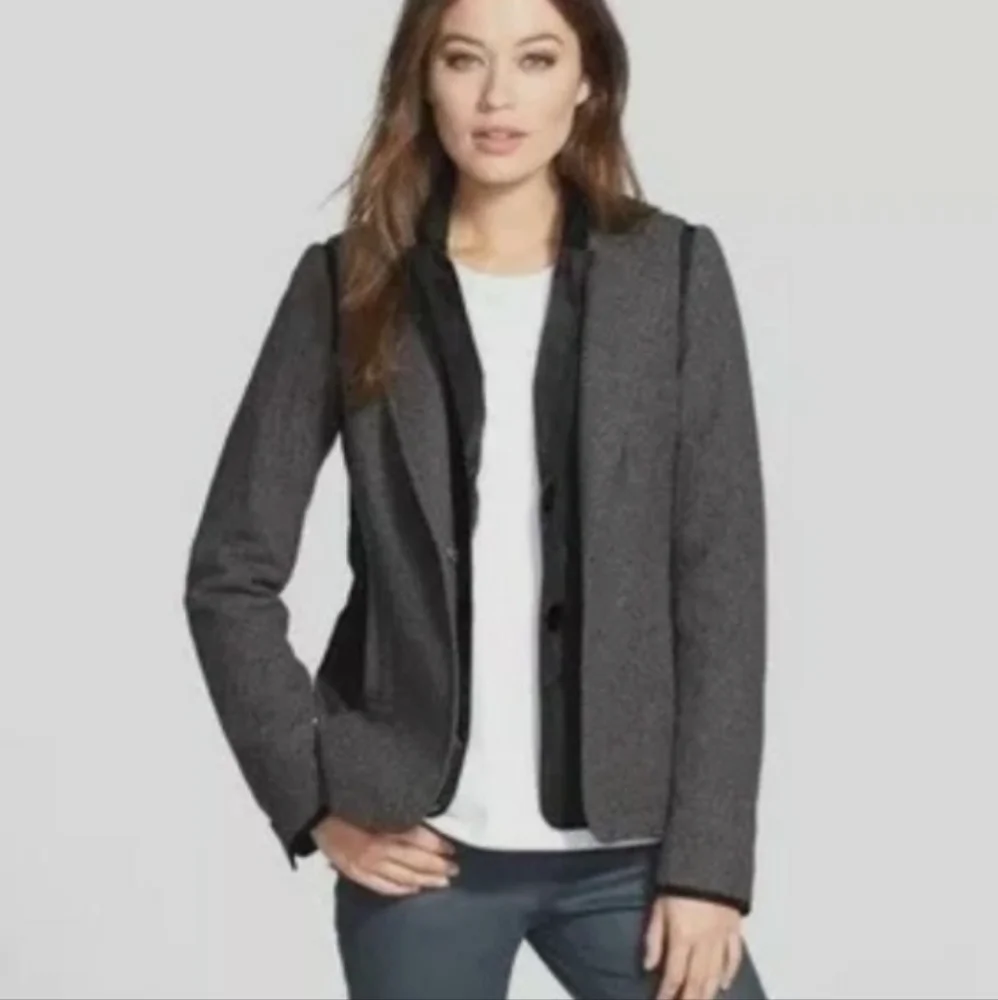 NWOT Lafayette 148 Convertable 2pc Vest Jacket Wool Blend Black Charcoal Gray 14
